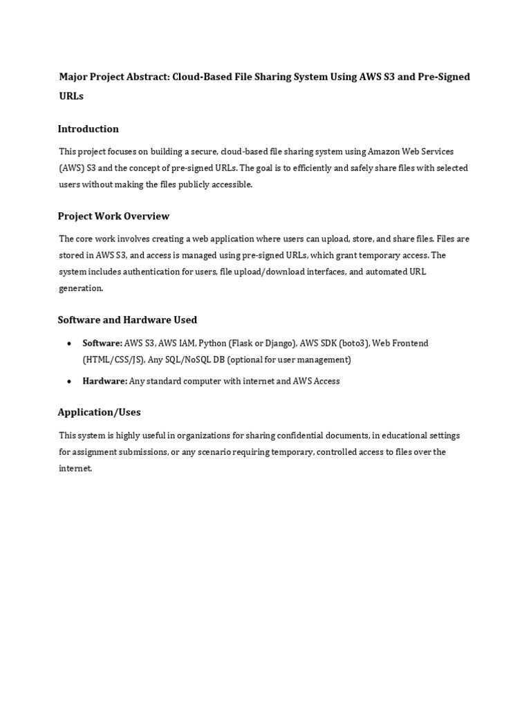 Secure Cloud File Sharing with AWS S3 | PDF