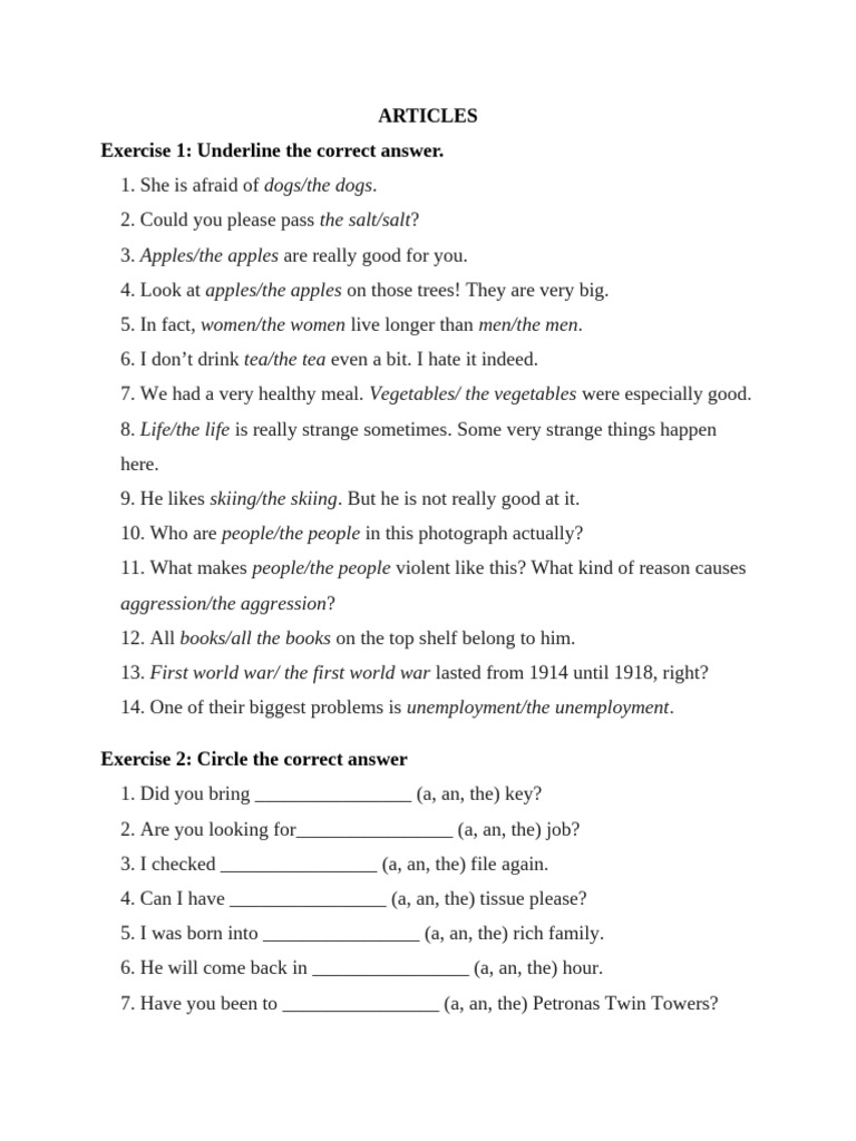 English Articles Practice Exercises | PDF
