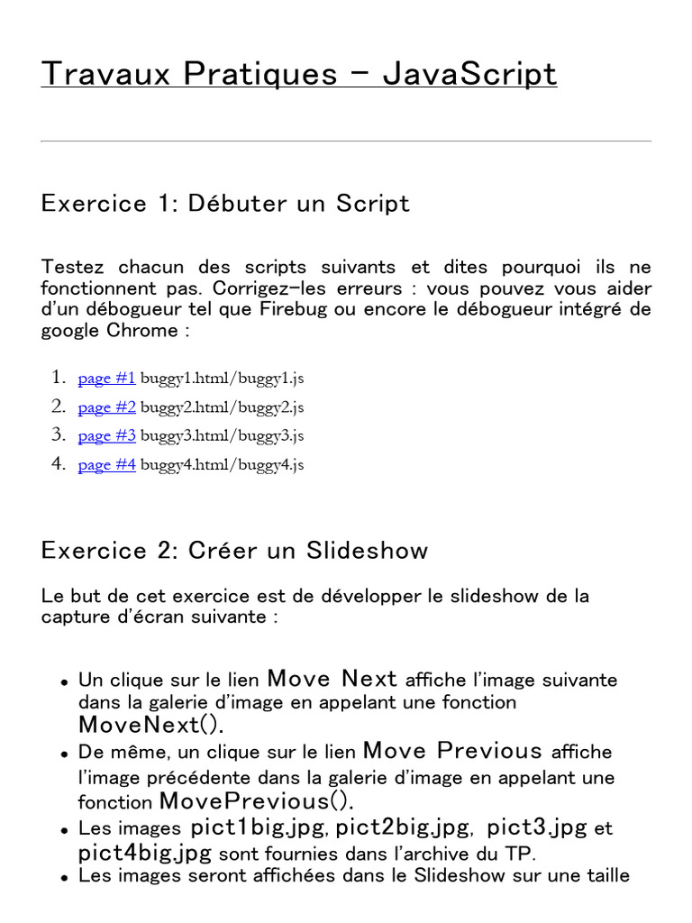 Travaux Pratiques JavaScript : Scripts et Slideshow | PDF