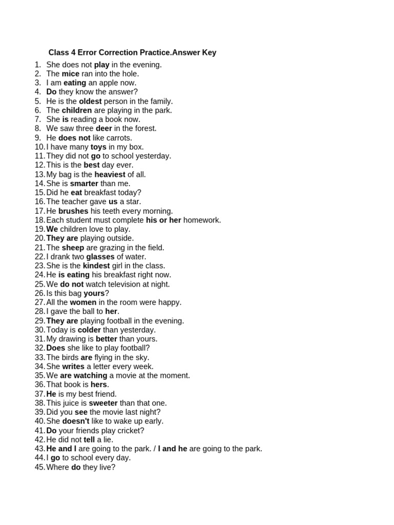 Class 4 Error Correction Guide | PDF