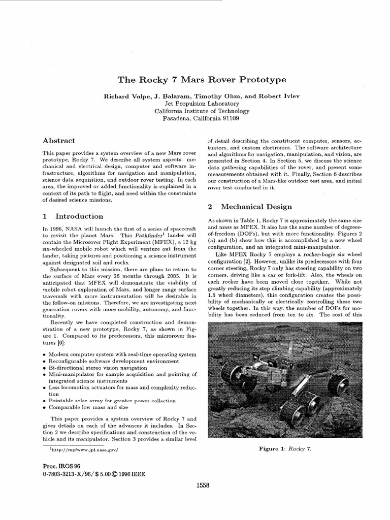 Overview of Rocky 7 Mars Rover Prototype | PDF | Rover (Space ...