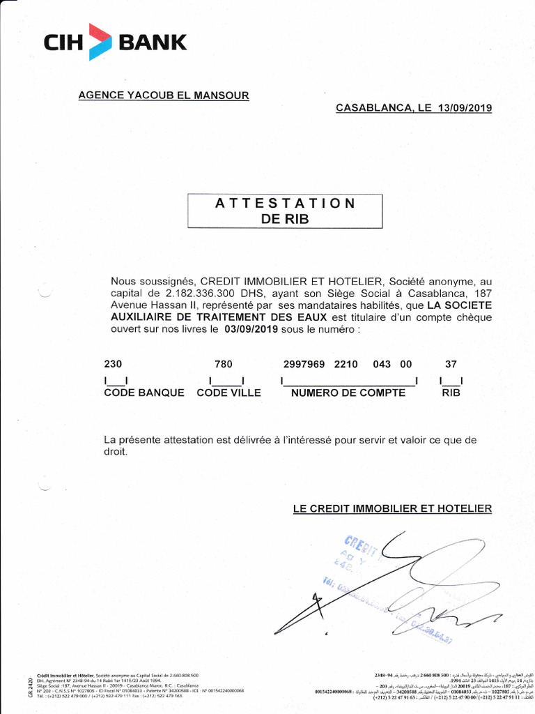Attestation de RIB - Crédit Immobilier | PDF