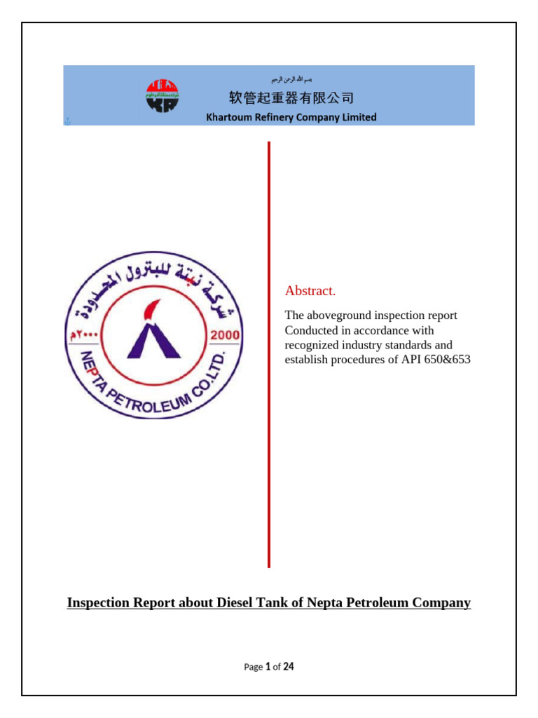 Diesel Tank Inspection Report - Nepta Petroleum | PDF | Nondestructive ...