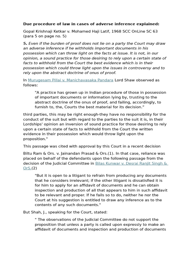 Adverse Inference in Ketkar Case | PDF | Burden Of Proof (Law) | Evidence
