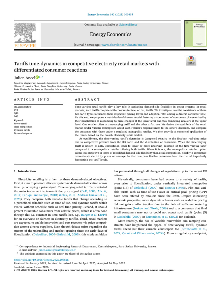 Dynamic Tariffs in Electricity Retail Markets | PDF | Pricing | Retail