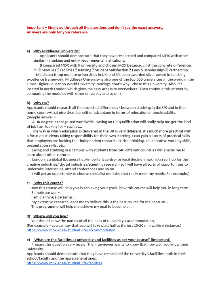 Middlesex University Interview Prep Guide | PDF | Libraries
