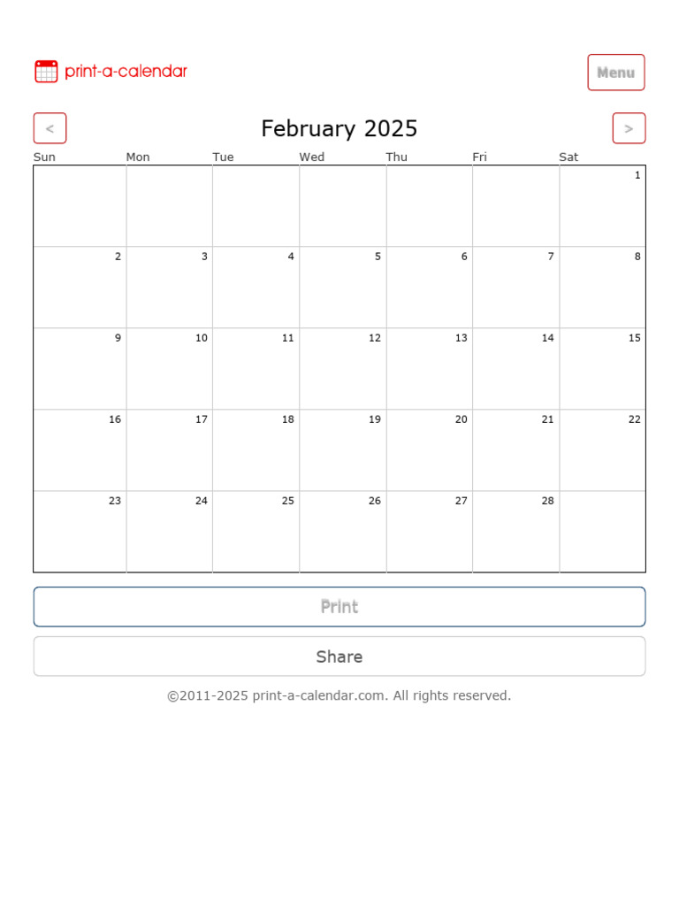 February 2025 Calendar Template | PDF
