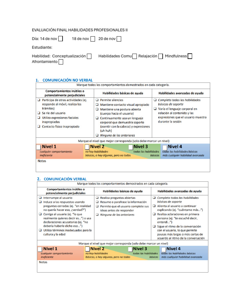 Evaluación de Habilidades Profesionales | PDF | Las emociones | Pensamiento