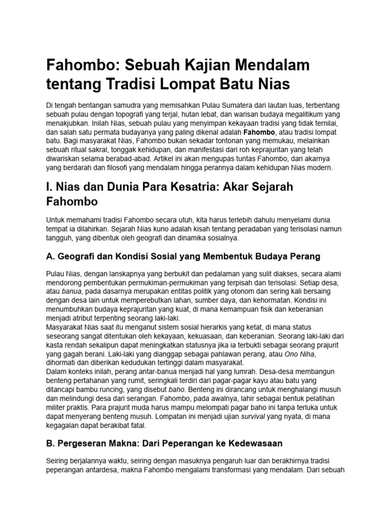 Tradisi Fahombo: Ritual Lompat Batu Nias | PDF