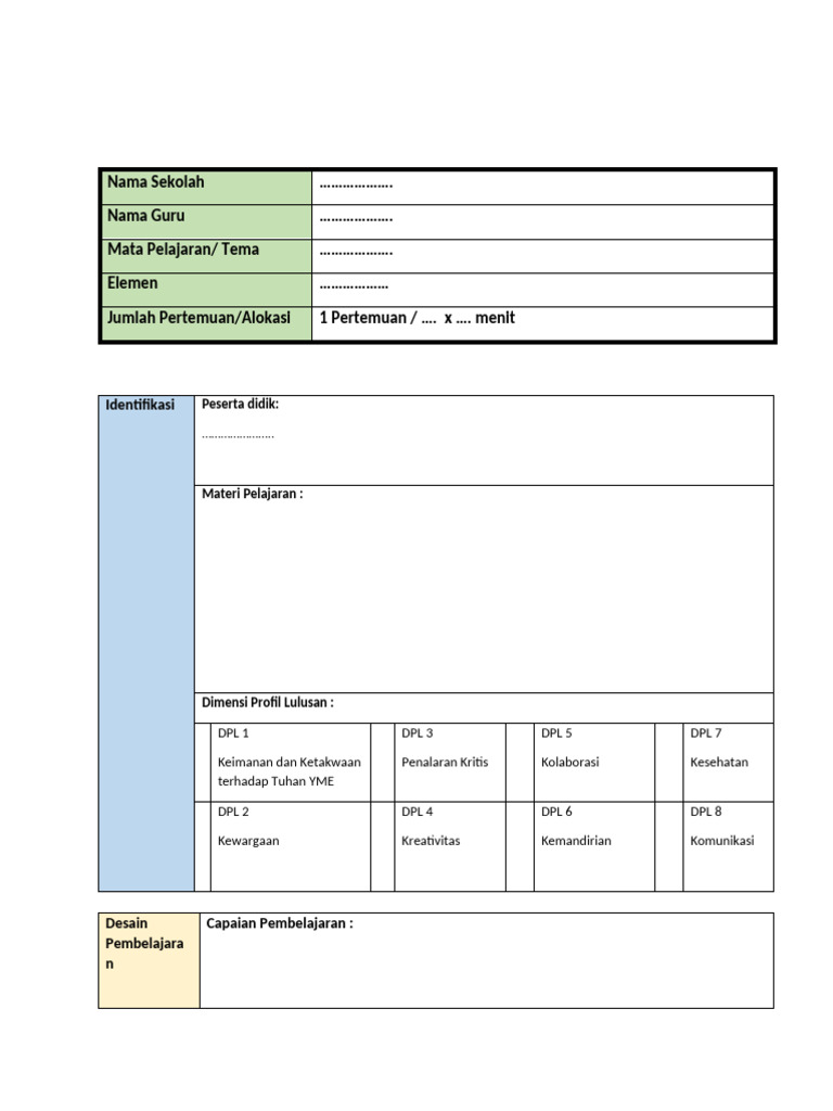 Format RPP Pembelajaran Mendalam (Mohon Buat Salinan Dulu) Sebelum Di ...