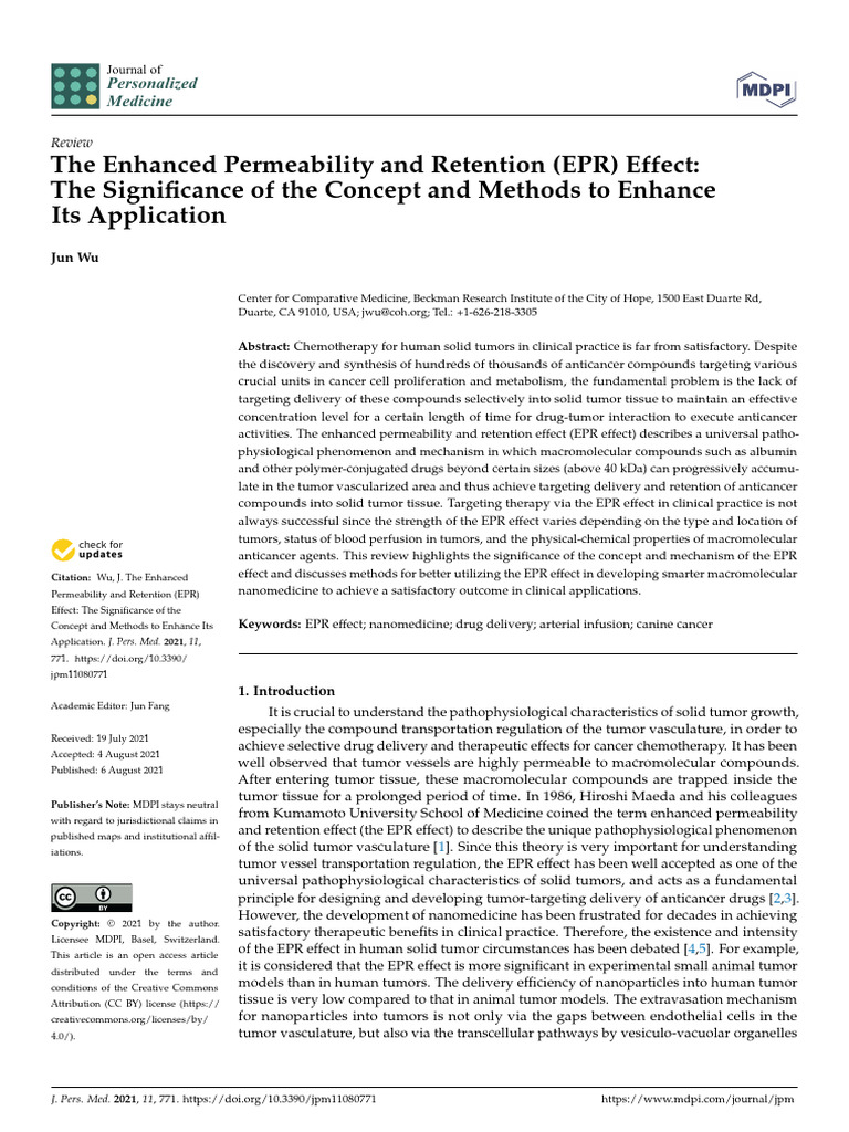 Enhancing EPR Effect in Tumor Therapy | PDF | Nanomedicine | Chemotherapy