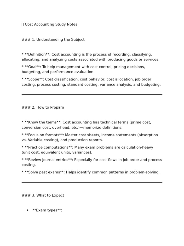 Cost Accounting Exam Study Guide | PDF | Cost Accounting | Business ...