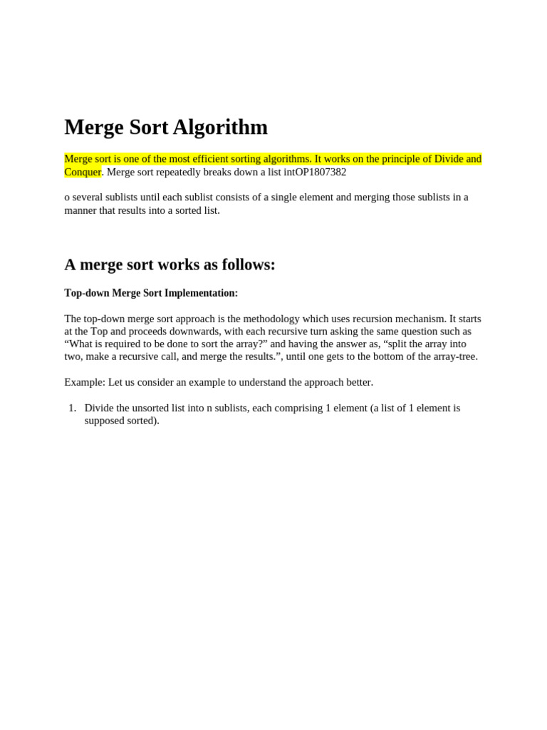 Merge Sort Algorithm Explained | PDF