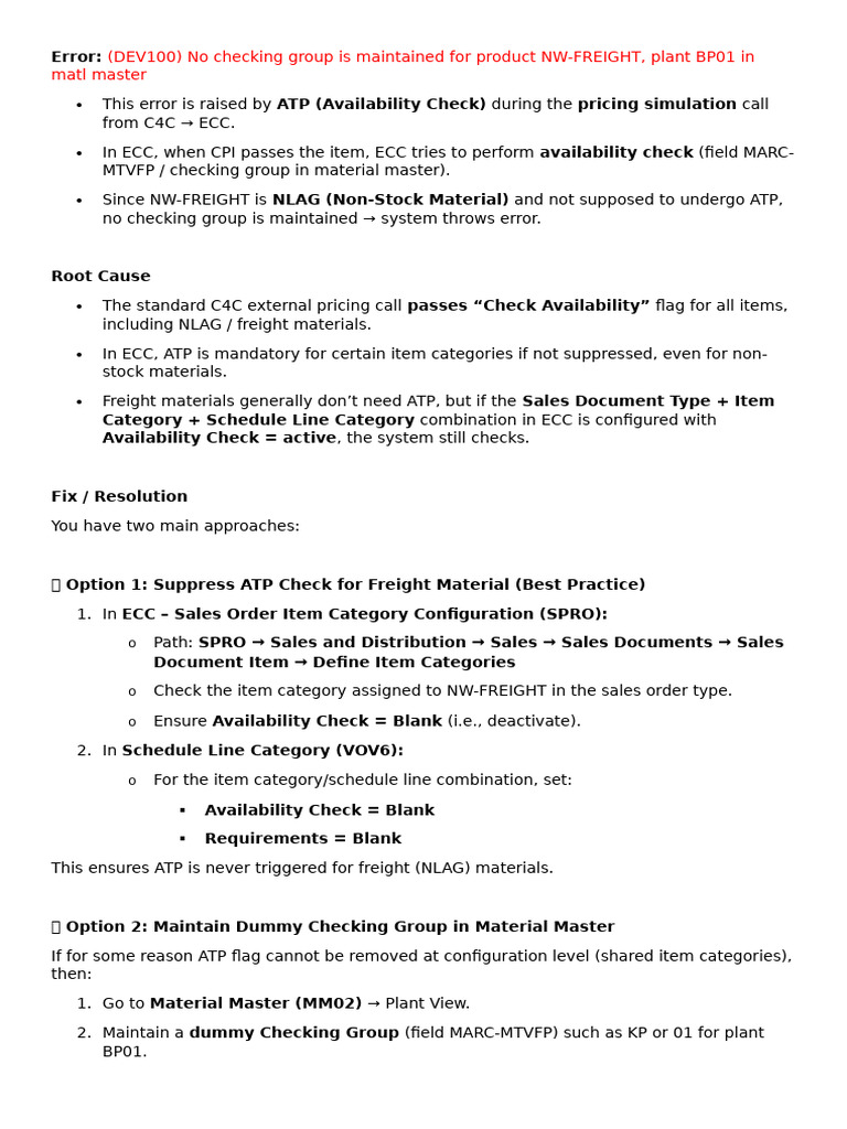 Suppressing ATP Check for Freight Materials | PDF | Error Detection And ...