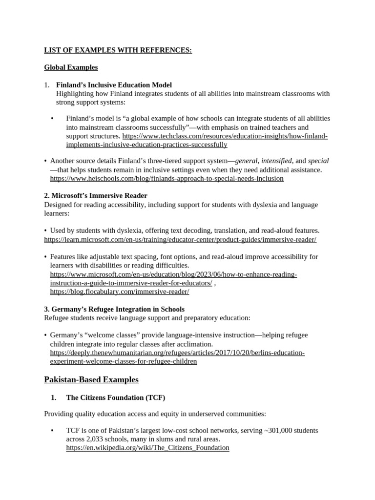 Examples (Global and Pakistan) | PDF | Inclusion (Education) | Learning