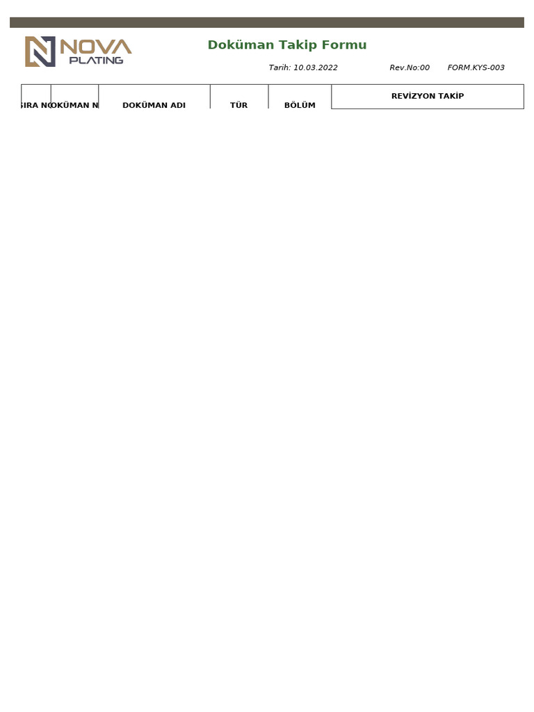 003-ForM - Kys-003 Doküman Revizyon Takip Formu | PDF