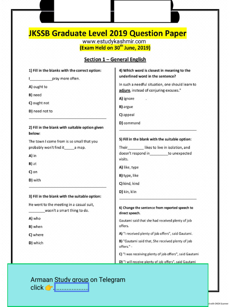 JKSSB Graduate Level Papers by Armaans Study Group | PDF