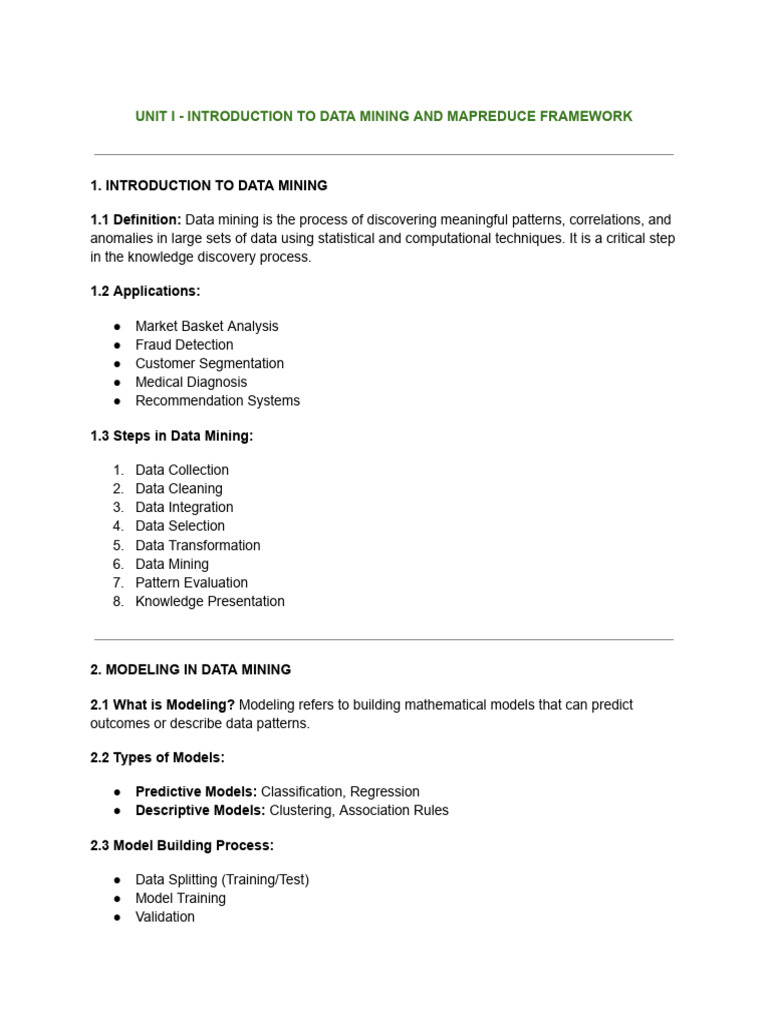 Unit I - Introduction To Data Mining and Mapreduce Framework | PDF ...