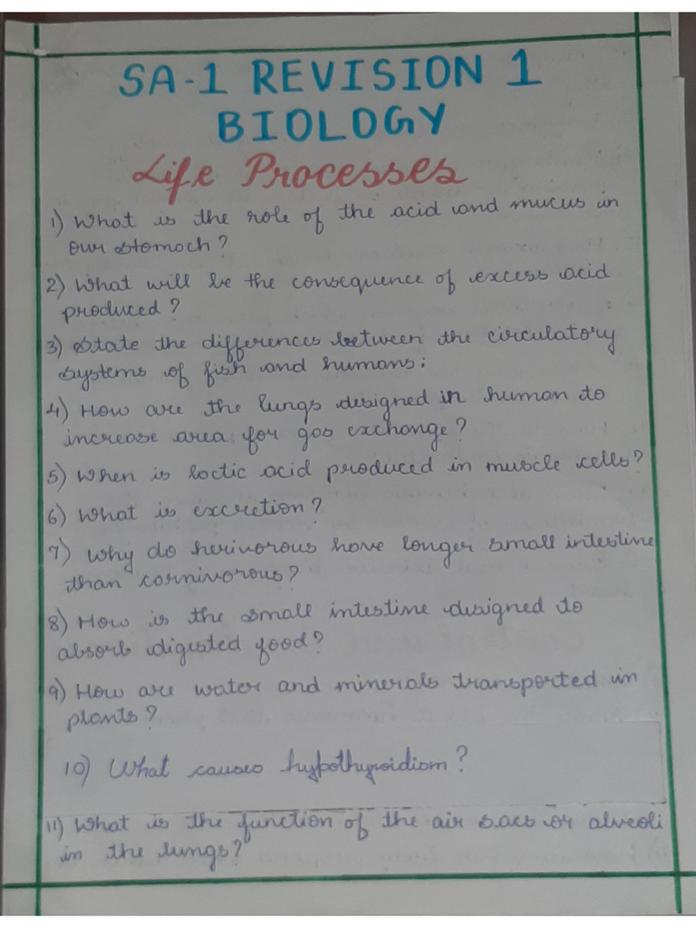 Life Process 10th Biology Revision Papers | PDF