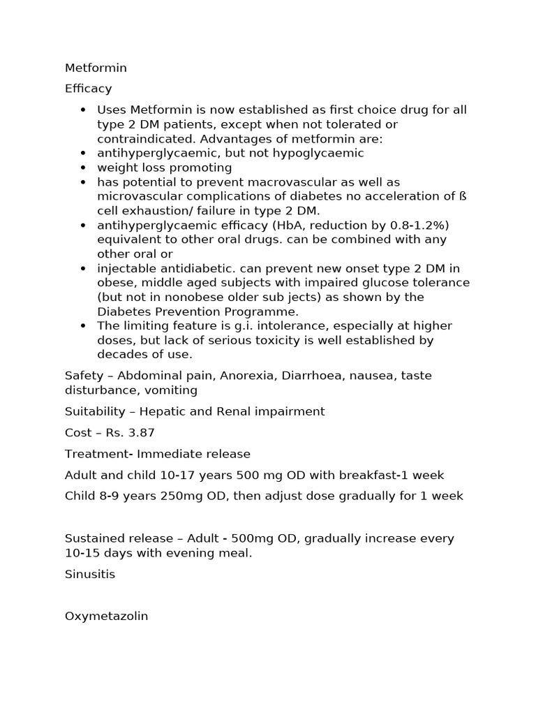Metformin Efficacy and Safety Overview | PDF