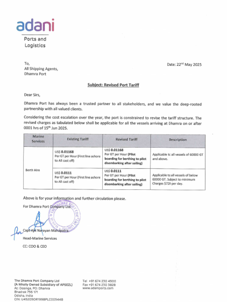 Trade Notice - 01 - Revised Port Tariff | PDF