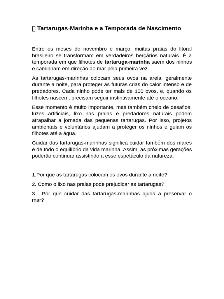 Preservação das Tartarugas Marinhas | PDF