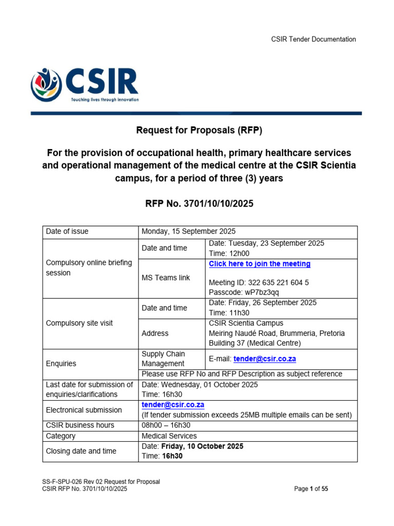 CSIR RFP for Healthcare Services 2025 | PDF | Request For Proposal ...