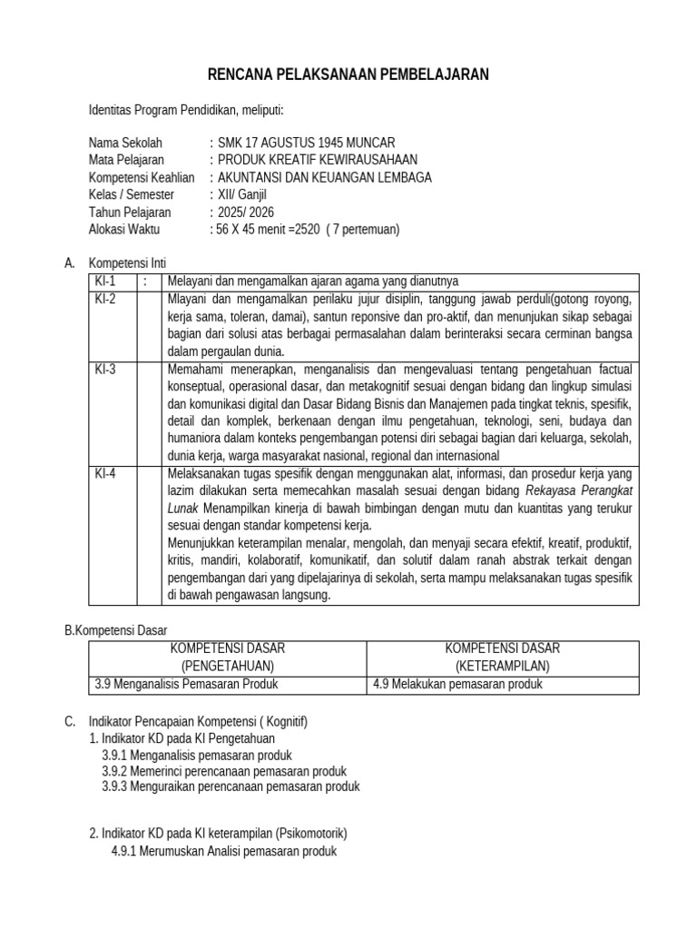 RPP (3.9) Pemasaran Produk | PDF