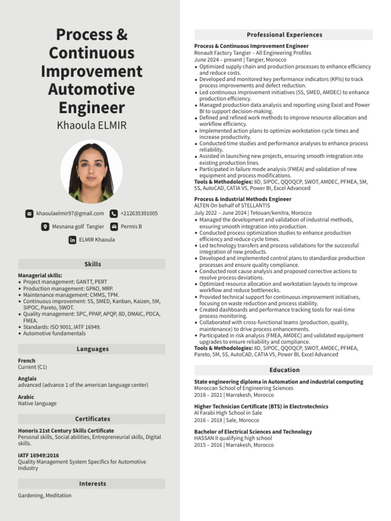 Automotive Process Improvement Engineer | PDF | Business | Production ...