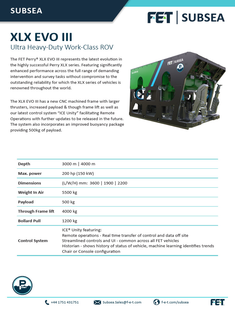 FET Perry XLX EVO III ROV Specifications | PDF | Equipment