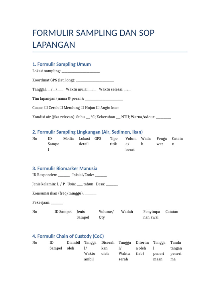 Formulir Sampling dan SOP Lapangan | PDF