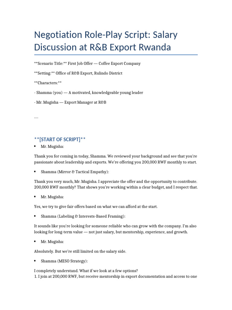 Negotiation Roleplay Script Rwanda-1 | PDF | Social Psychology