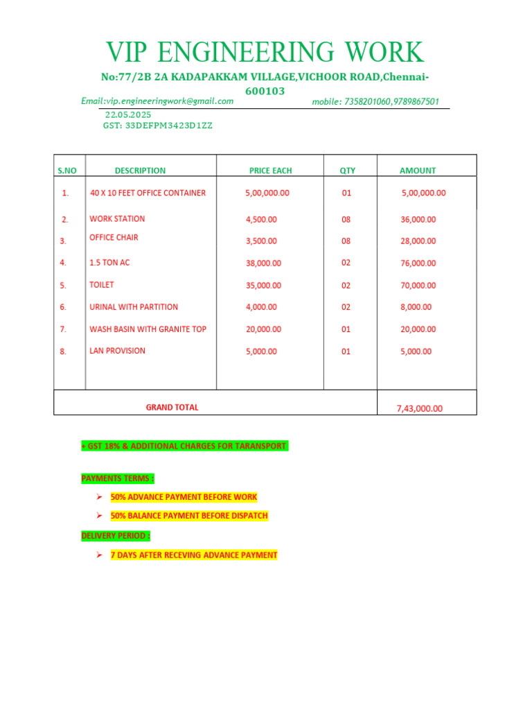 Office Container and Furniture Quotation | PDF | Door | Window
