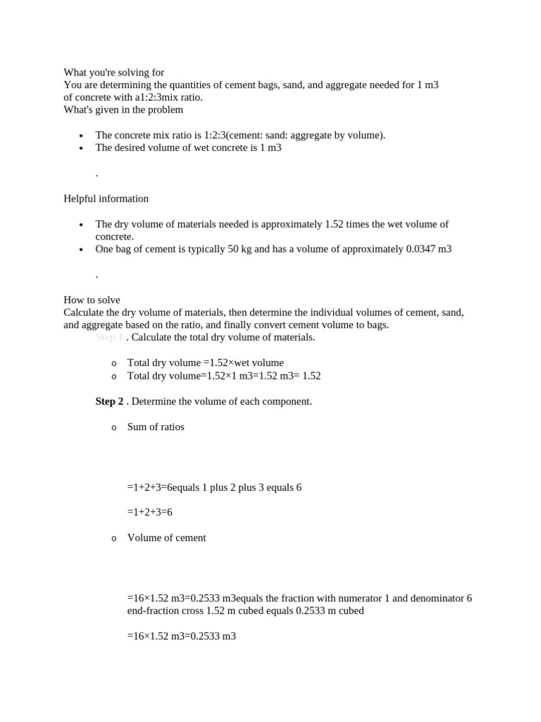 Concrete Material Calculation Guide | PDF | Concrete | Ratio