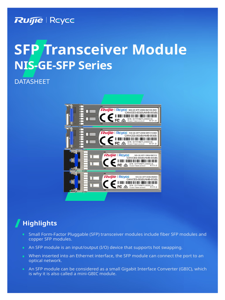 SFP Transceiver Module Datasheet | PDF | Telecommunications Equipment ...