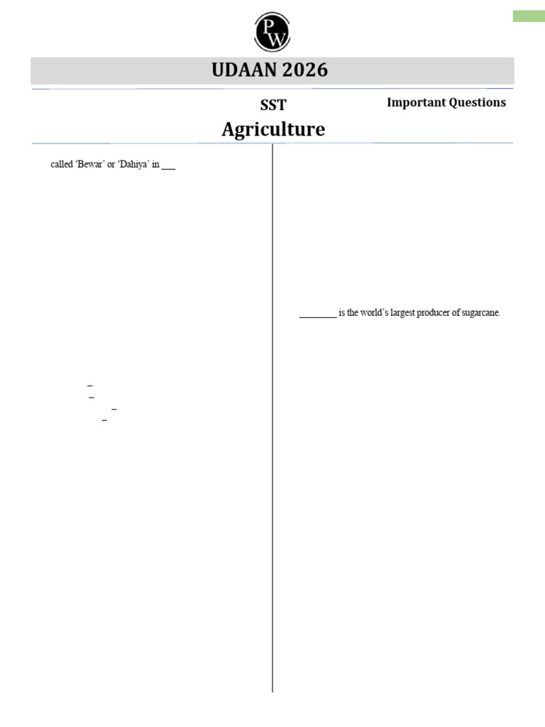 Agriculture Questions for UDAAN 2026 | PDF | Agriculture | Agronomy