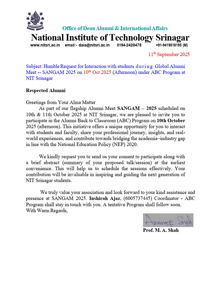 Request For Interaction Under ABC Program (11 Sep 25) | PDF