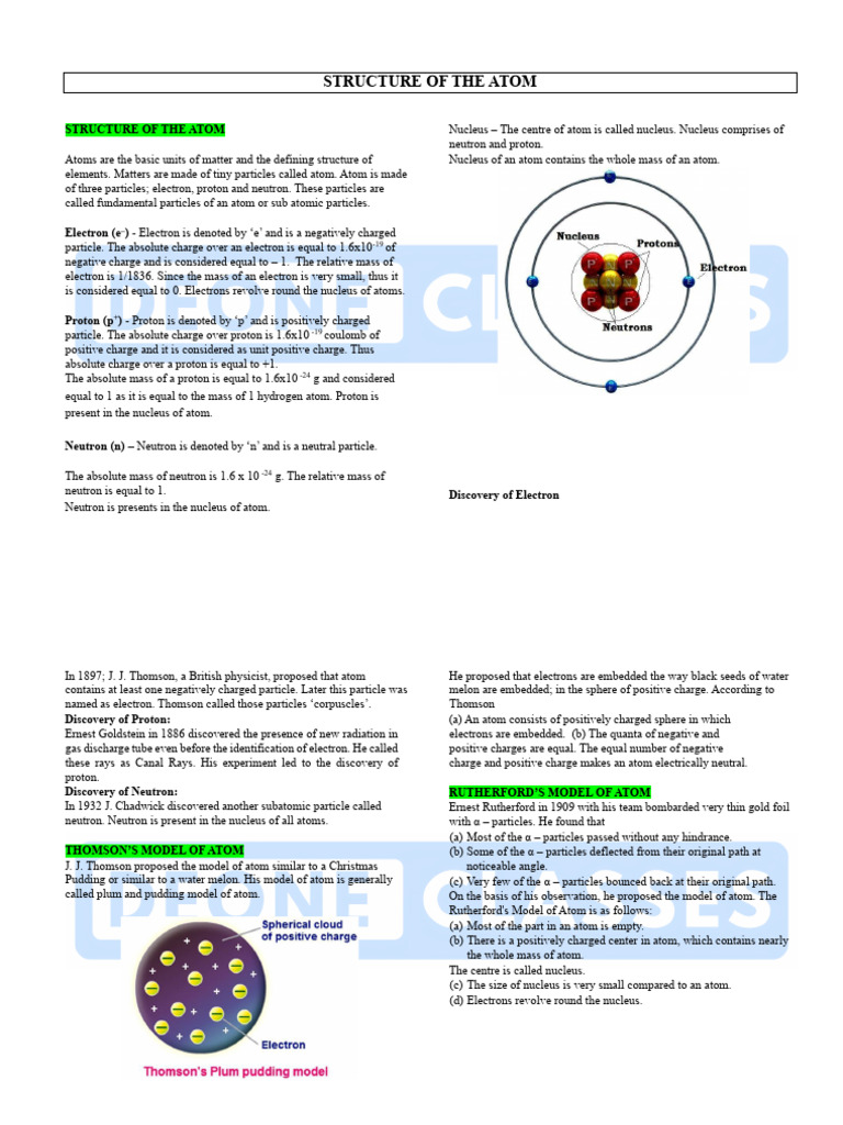 Structure and Models of the Atom | PDF | Atoms | Atomic Nucleus