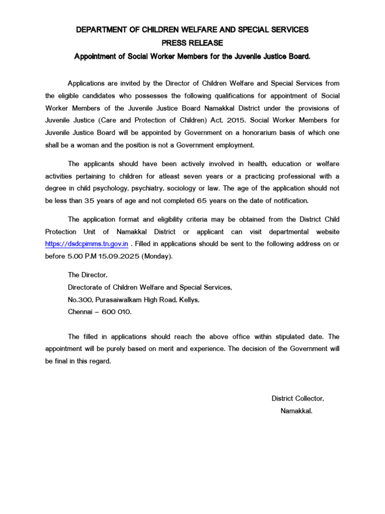 Juvenile Justice Board Social Worker Applications | PDF | Justice ...