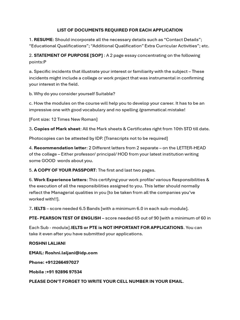 Required Documents for Applications | PDF