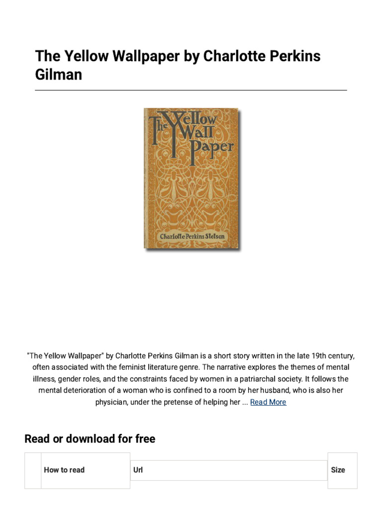 The Yellow Wallpaper - Full Text | PDF | The Yellow Wallpaper | Project ...