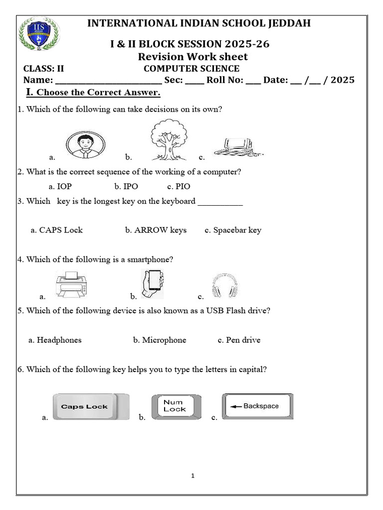 Class II Computer Science Revision Worksheet | PDF | Computer Keyboard ...