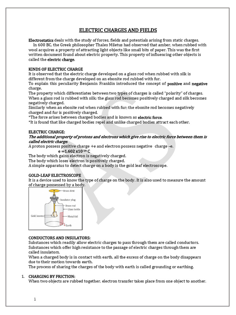 Electric Charges and Fields Overview | PDF | Electric Charge | Electric ...