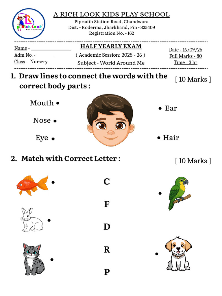 Nursery Exam: World Around Me 2025 | PDF