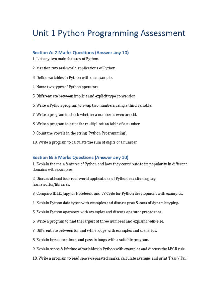 Python Programming Assessment Guide | PDF
