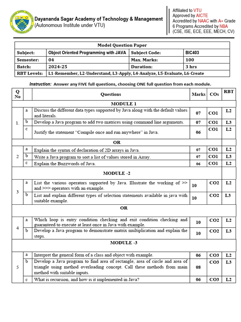 Java Programming Exam Questions Guide | PDF | Method (Computer ...