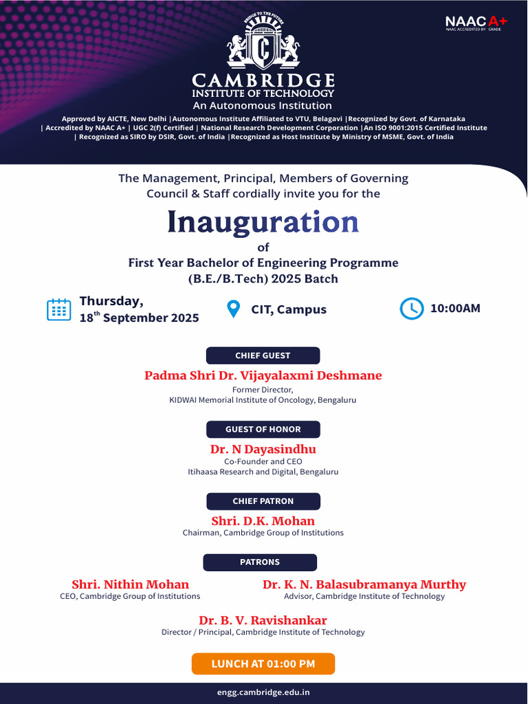 First Year B.E. 2025 Inauguration Invite | PDF