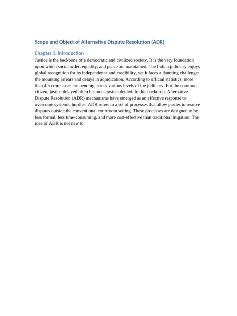 ADR Project Report 15pages | PDF | Alternative Dispute Resolution ...