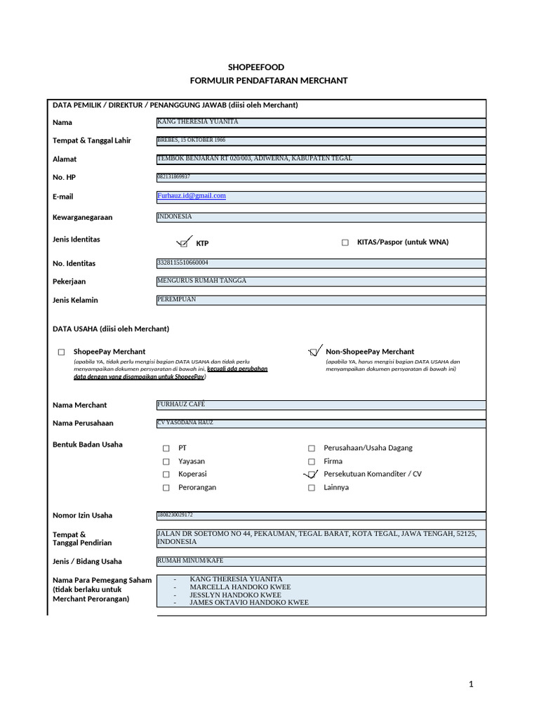 Pendaftaran Merchant ShopeeFood 2024 | PDF