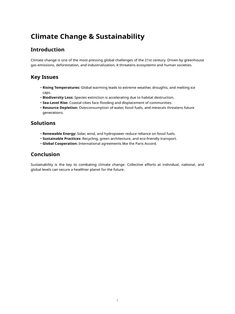Climate Change and Sustainability Solutions | PDF